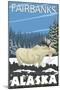 Fairbanks, Alaska, Albino Moose Scene-Lantern Press-Mounted Art Print