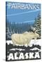 Fairbanks, Alaska, Albino Moose Scene-Lantern Press-Stretched Canvas