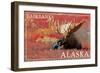 Fairbanks, Alaska - Bull Moose-Lantern Press-Framed Art Print