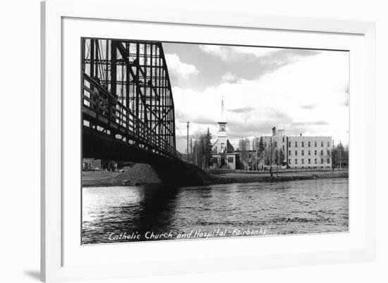 Fairbanks, Alaska - Catholic Church and Hospital-Lantern Press-Framed Premium Giclee Print