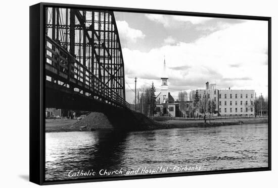 Fairbanks, Alaska - Catholic Church and Hospital-Lantern Press-Framed Stretched Canvas