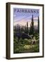 Fairbanks, Alaska - Moose and Baby-Lantern Press-Framed Art Print