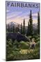 Fairbanks, Alaska - Moose and Baby-Lantern Press-Mounted Art Print