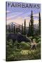 Fairbanks, Alaska - Moose and Baby-Lantern Press-Stretched Canvas