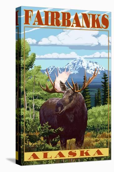 Fairbanks, Alaska - Moose Scene-Lantern Press-Stretched Canvas