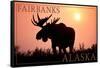 Fairbanks, Alaska - Moose Silhouette-Lantern Press-Framed Stretched Canvas