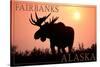 Fairbanks, Alaska - Moose Silhouette-Lantern Press-Stretched Canvas