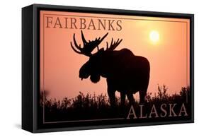 Fairbanks, Alaska - Moose Silhouette-Lantern Press-Framed Stretched Canvas