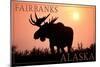 Fairbanks, Alaska - Moose Silhouette-Lantern Press-Mounted Art Print