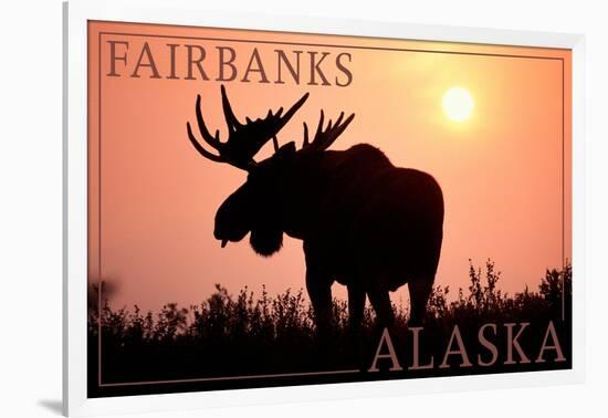 Fairbanks, Alaska - Moose Silhouette-Lantern Press-Framed Art Print