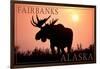 Fairbanks, Alaska - Moose Silhouette-Lantern Press-Framed Art Print