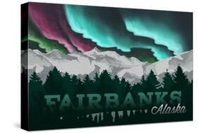 Fairbanks, Alaska - Mountains and Northern Lights-Lantern Press-Stretched Canvas