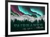 Fairbanks, Alaska - Mountains and Northern Lights-Lantern Press-Framed Premium Giclee Print