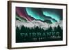 Fairbanks, Alaska - Mountains and Northern Lights-Lantern Press-Framed Art Print