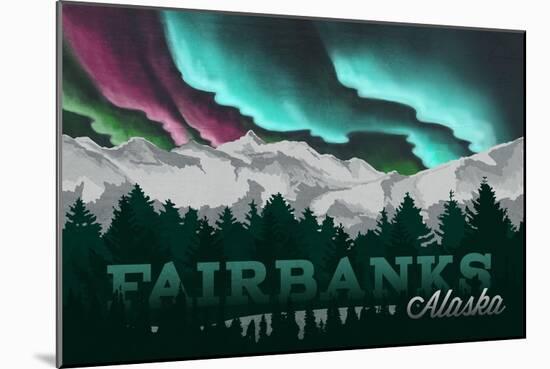 Fairbanks, Alaska - Mountains and Northern Lights-Lantern Press-Mounted Art Print