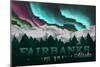 Fairbanks, Alaska - Mountains and Northern Lights-Lantern Press-Mounted Art Print