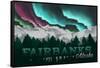 Fairbanks, Alaska - Mountains and Northern Lights-Lantern Press-Framed Stretched Canvas