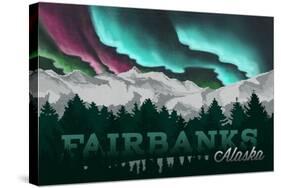 Fairbanks, Alaska - Mountains and Northern Lights-Lantern Press-Stretched Canvas