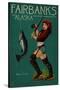 Fairbanks, Alaska - Salmon Fisher Pinup Girl-Lantern Press-Stretched Canvas