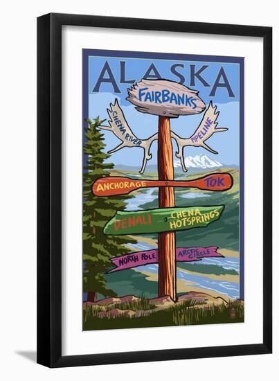 Fairbanks, Alaska - Sign Destinations-Lantern Press-Framed Art Print