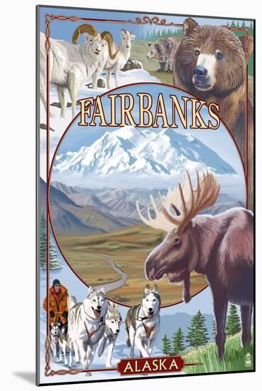 Fairbanks, Alaska - Wildlife Montage Scenes-Lantern Press-Mounted Art Print