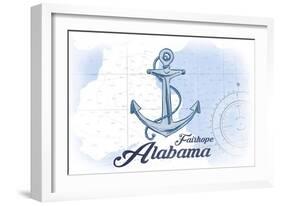 Fairhope, Alabama - Anchor - Blue - Coastal Icon-Lantern Press-Framed Art Print
