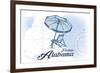Fairhope, Alabama - Beach Chair and Umbrella - Blue - Coastal Icon-Lantern Press-Framed Premium Giclee Print