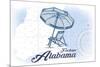 Fairhope, Alabama - Beach Chair and Umbrella - Blue - Coastal Icon-Lantern Press-Mounted Premium Giclee Print