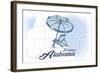 Fairhope, Alabama - Beach Chair and Umbrella - Blue - Coastal Icon-Lantern Press-Framed Art Print