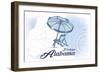 Fairhope, Alabama - Beach Chair and Umbrella - Blue - Coastal Icon-Lantern Press-Framed Art Print