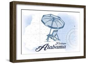 Fairhope, Alabama - Beach Chair and Umbrella - Blue - Coastal Icon-Lantern Press-Framed Art Print