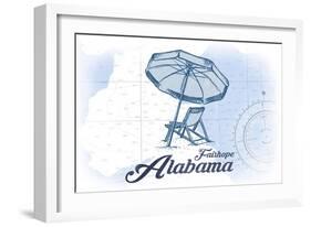 Fairhope, Alabama - Beach Chair and Umbrella - Blue - Coastal Icon-Lantern Press-Framed Art Print