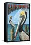 Fairhope, Alabama - Pelican Scene-Lantern Press-Framed Stretched Canvas