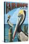 Fairhope, Alabama - Pelican Scene-Lantern Press-Stretched Canvas