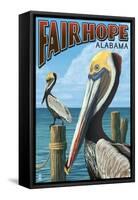 Fairhope, Alabama - Pelican Scene-Lantern Press-Framed Stretched Canvas