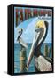 Fairhope, Alabama - Pelican Scene-Lantern Press-Framed Stretched Canvas