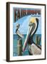 Fairhope, Alabama - Pelican Scene-Lantern Press-Framed Art Print