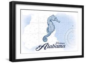 Fairhope, Alabama - Seahorse - Blue - Coastal Icon-Lantern Press-Framed Art Print