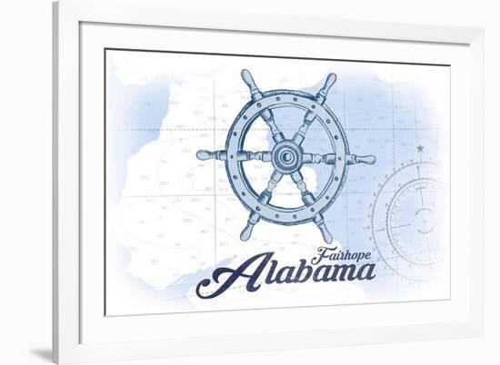 Fairhope, Alabama - Ship Wheel - Blue - Coastal Icon-Lantern Press-Framed Premium Giclee Print