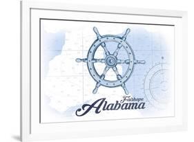 Fairhope, Alabama - Ship Wheel - Blue - Coastal Icon-Lantern Press-Framed Premium Giclee Print