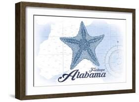 Fairhope, Alabama - Starfish - Blue - Coastal Icon-Lantern Press-Framed Art Print