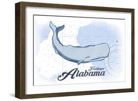 Fairhope, Alabama - Whale - Blue - Coastal Icon-Lantern Press-Framed Art Print