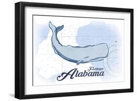 Fairhope, Alabama - Whale - Blue - Coastal Icon-Lantern Press-Framed Art Print