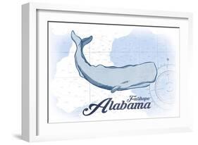 Fairhope, Alabama - Whale - Blue - Coastal Icon-Lantern Press-Framed Art Print