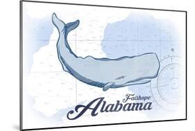 Fairhope, Alabama - Whale - Blue - Coastal Icon-Lantern Press-Mounted Art Print