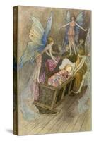 Fairies Around a Baby's Cot-Warwick Goble-Stretched Canvas