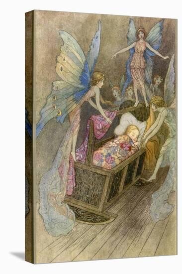 Fairies Around a Baby's Cot-Warwick Goble-Stretched Canvas