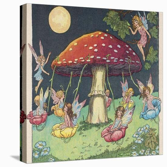 Fairies at Play, a Toadstool Makes a Convenient Merry-Go- Round-Mildred Entwhistle-Stretched Canvas