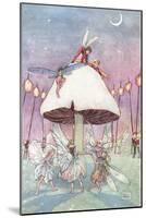 Fairies Dancing under Toadstool-null-Mounted Art Print