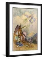 Fairies in a Mountain Landscape-Warwick Goble-Framed Art Print